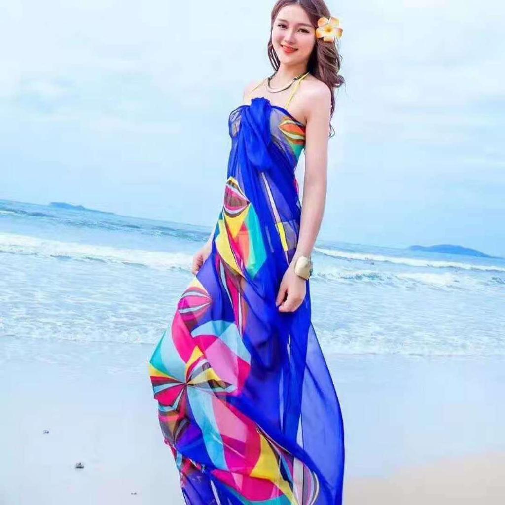 Asciugamano da Spiaggia Oversize in Chiffon Primavera e Autunno Donna Protezione Solare Sciarpa Floreale con Motivo Broccato Sciarpa Lunga