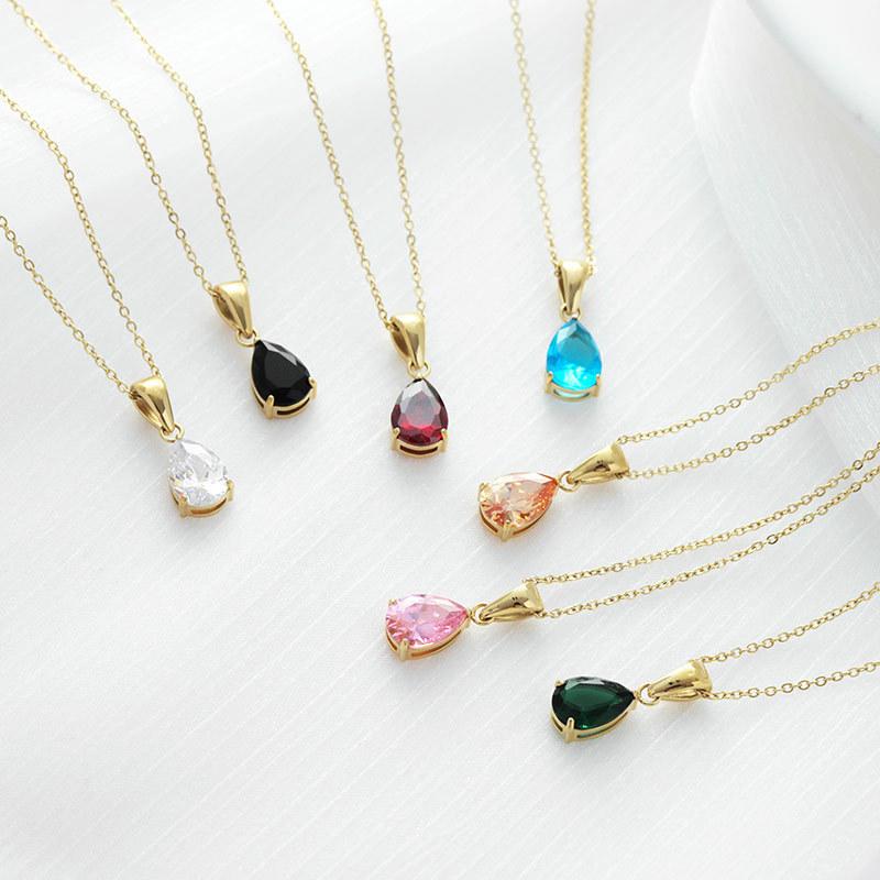 Versatile Personality and Temperament Zircon Necklace Simple Waterdrop Necklaces Fashion Age Reduction Colored Jewelry
