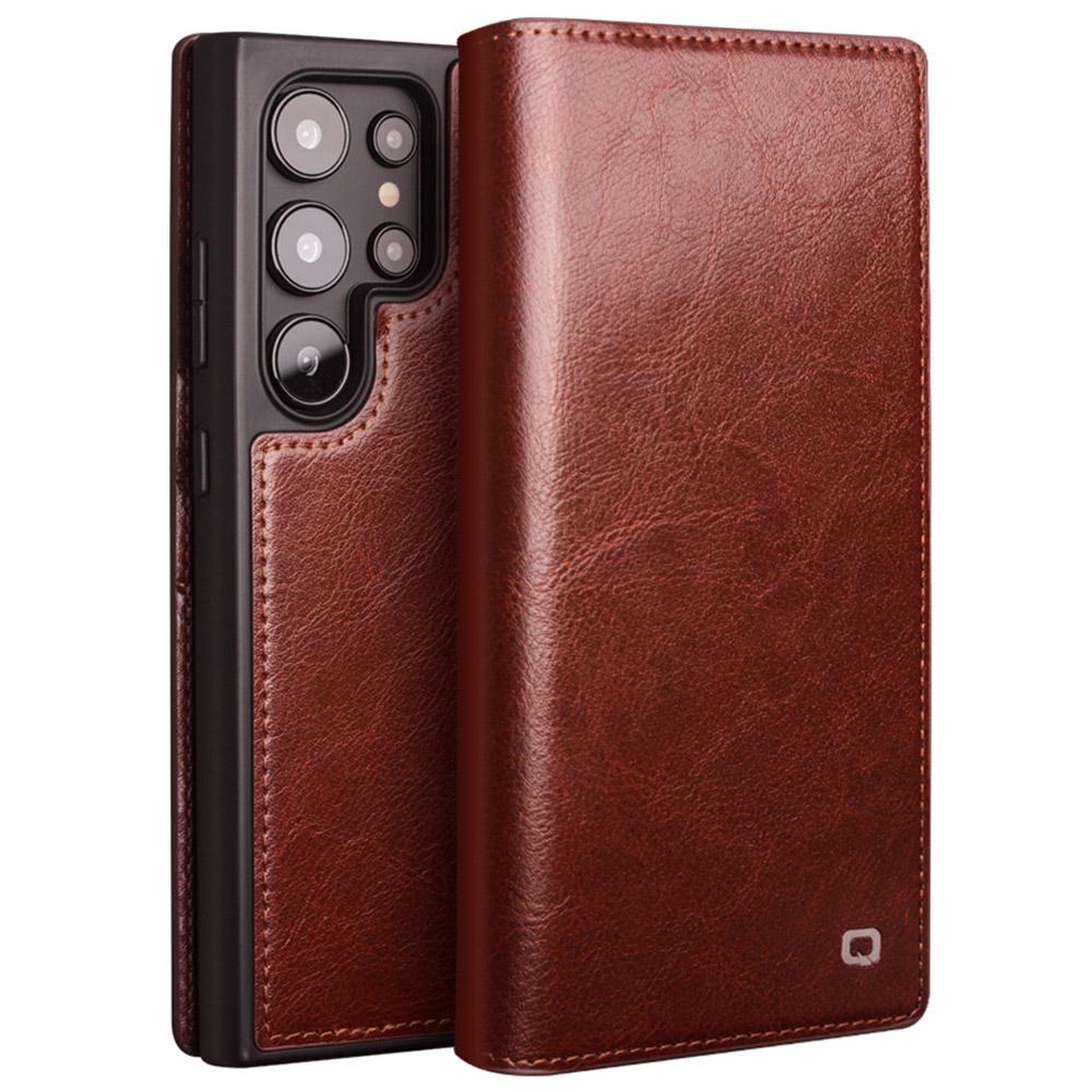 

QIALINO For Samsung Galaxy S24 Ultra Case Wallet Flip Stand Phone Cover Genuine Cow Leather Brown