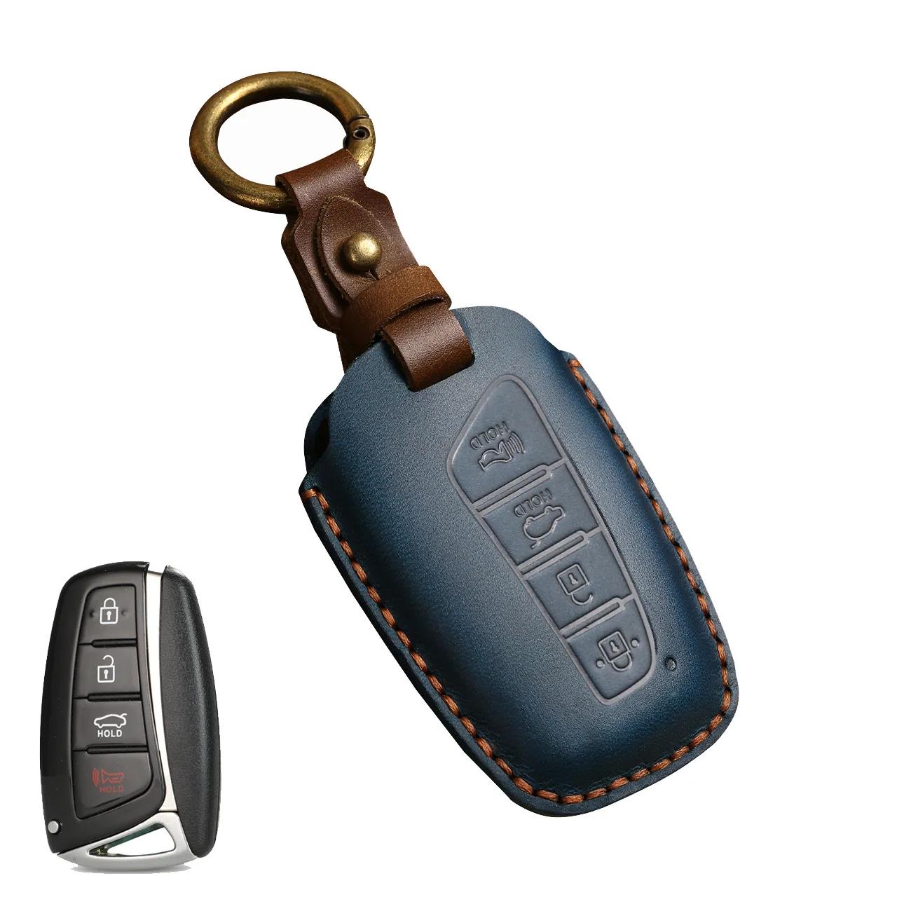 

Car Handmade Leather Key Case Holder For Hyundai Grand Santa Fe 3 DM IX45 IX35 Genesis DH Grandeur Azera HG Equus 2013 2014