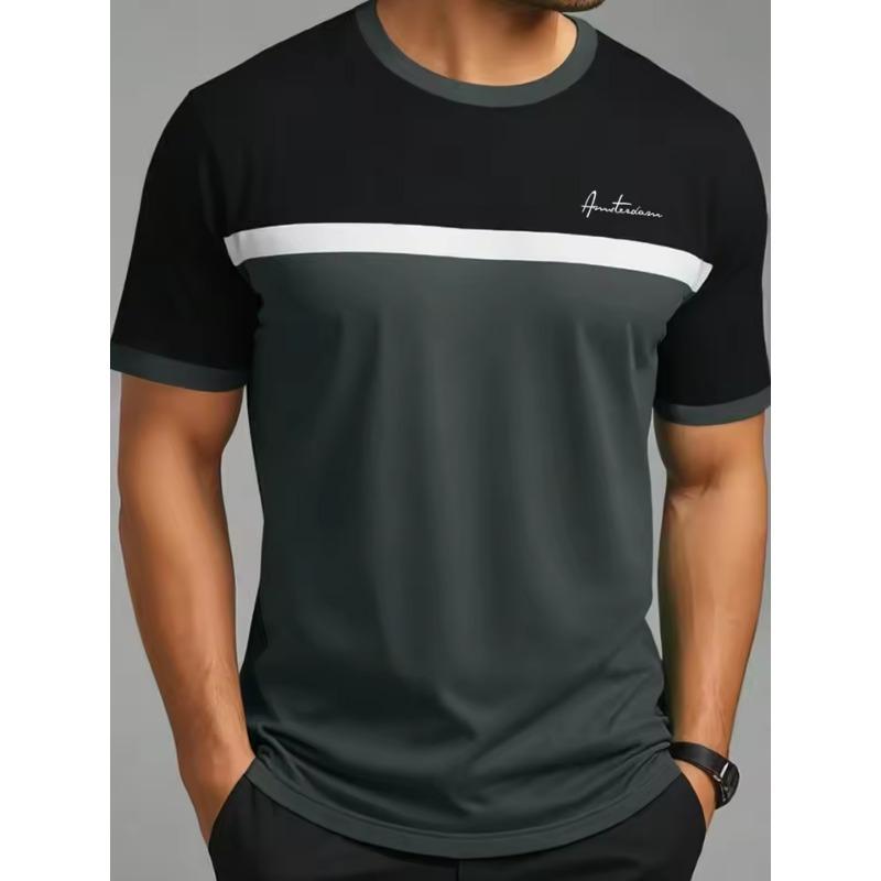 Men's Casual Sports Loose Oversized Simple Letter Pattern Printed Round Neck Short Sleeved 3D T-shirt Top