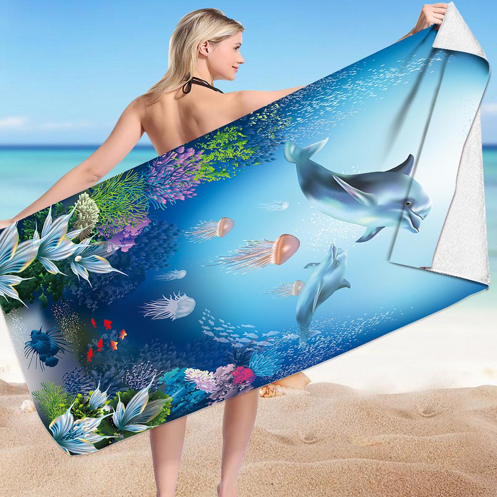 Blue Dolphin Beach Towel Ocean Fish Quick Dry Moon Star Sand Free Microfiber Bath Towel Travel Camping Bathroom for Girls Adults