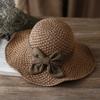Vintage Atmungsaktiver Geflochtener Strohhut Faltbar mit Schleife Strandkappe Breitere Krempe UV-Schutz Sonnenschutzhut Damen