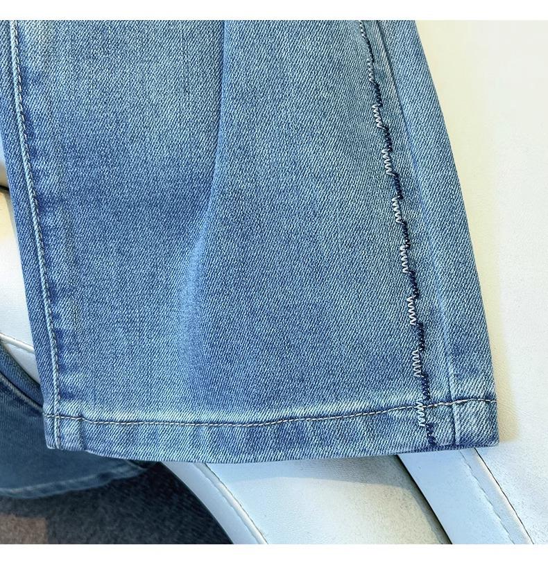 High-End Gray Fleece-Lined Wide-Leg Women's Jeans - Autumn/Winter 2024 Embroidered High-Waisted Loose Fit