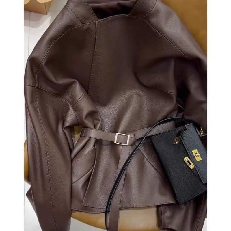 Vintage Leather Jacket Women's Short Trend Spring and Autumn Leather Jacket Small Skinny