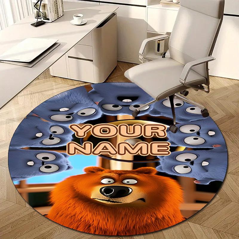 Personalized Grizzy Bear Round Chair Office Rug - Perfect for Mat, Office Chair & More - Ideal Gift for Birthdays and Holidays