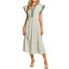 Abito Midi a Strisce da Donna Manica a Sbuffo a Cappuccio Scollo a V Svasato Lungo Abito Estivo per Vacanze al Mare Abito a Sbuffo Fluttuante
