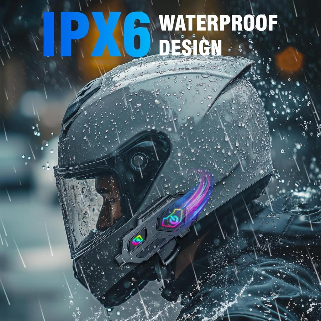 IPX6 Motorcycle Bluetooth 5.3 Intercom 1080P Dashcam 120° Camera 50H Battery