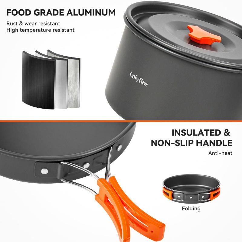 Portable Lightweight Camping Kitchen Cooking Mess Kit Aluminum Outdoor Travel Pots and Pans Set for Camping and Travel