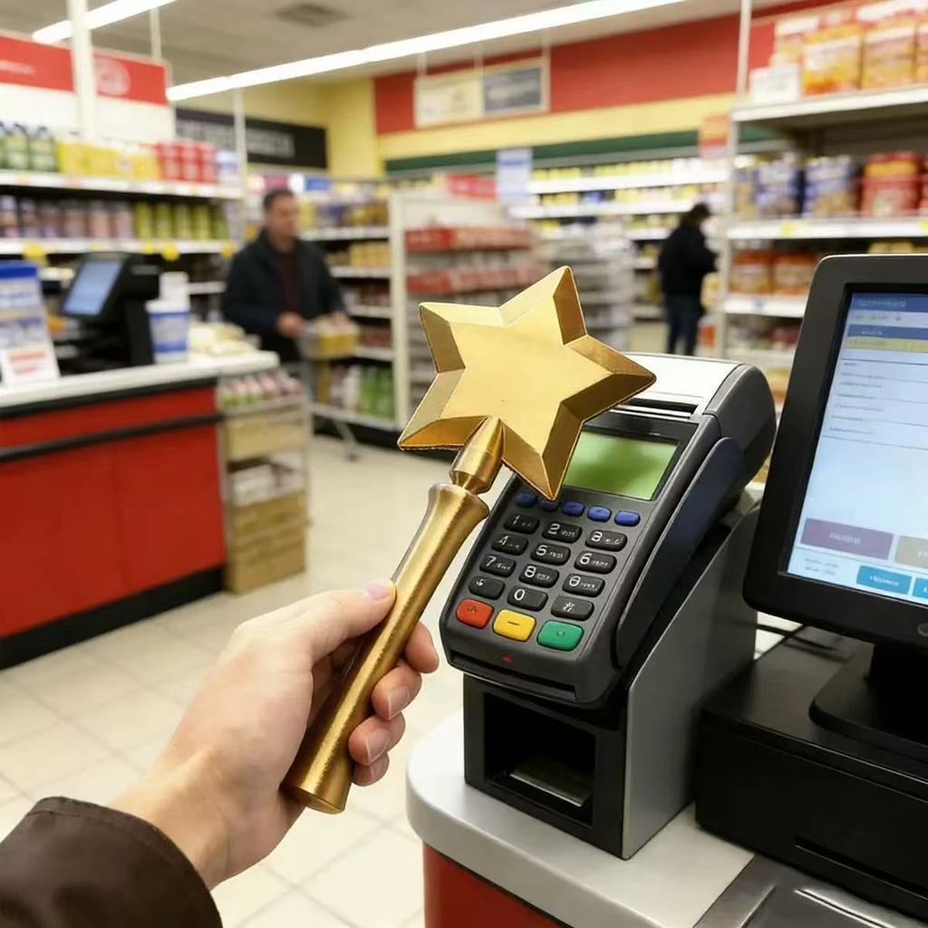 3D Printed Magic Wand Credit Card Holder with Tap Payment Portable Lightweight Funny Star Wand Style Card Stand Novelty Gift