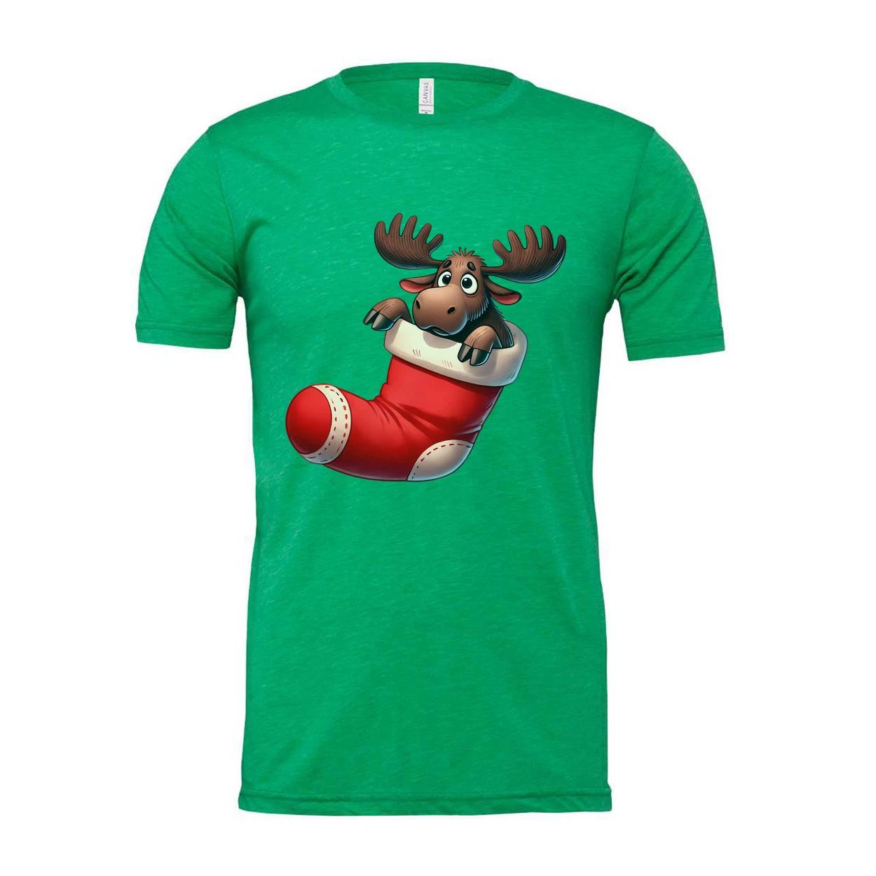 

Christmas Moose In Stocking Graphic T Shirt Unisex For Men And Women Holiday Gif XL