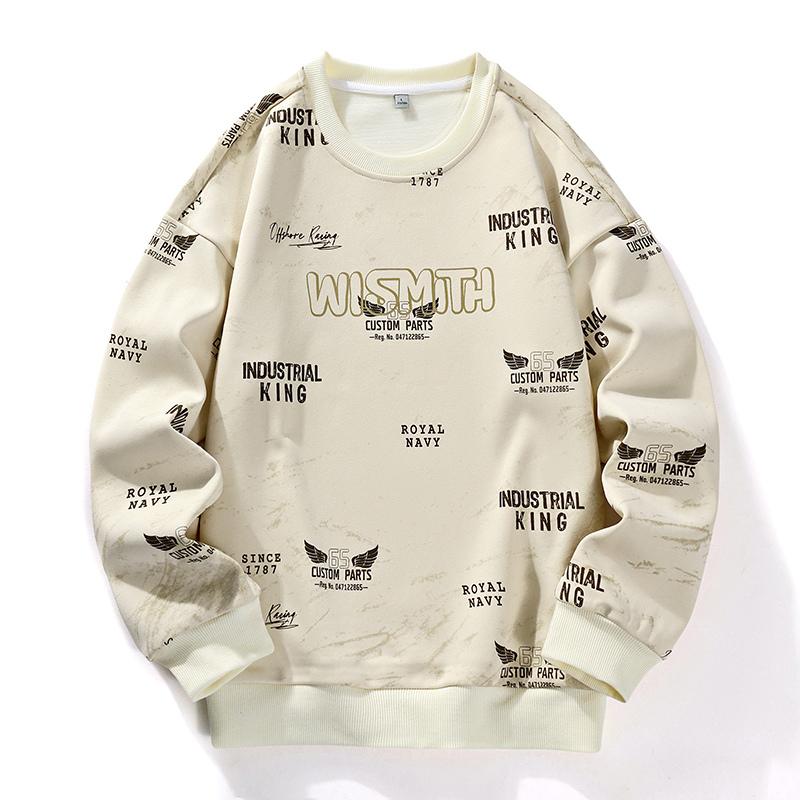 New Men's Sweatshirt Spring Autumn Casual Versatile Young Handsome Pullover Round Neck Printed Long-sleeved T-shirt