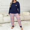 Women's Plus Size Heart Print Pajama Set - European & American Style, Long Sleeve Loungewear