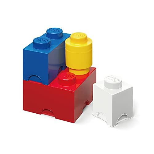 Room Copenhagen LEGO Storage Bricks Multipack, 4 Pieces, White/Bright Blue/Bright Red/Bright Yellow, 40150001, Stackable
