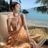 Damen Sommer Strand Urlaub Bedrucktes Chiffon Rückenfreies Neckholderkleid