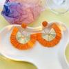 Bohemian Fan-shaped Tassel Earrings: Retro Handmade Raffia Studs for Women