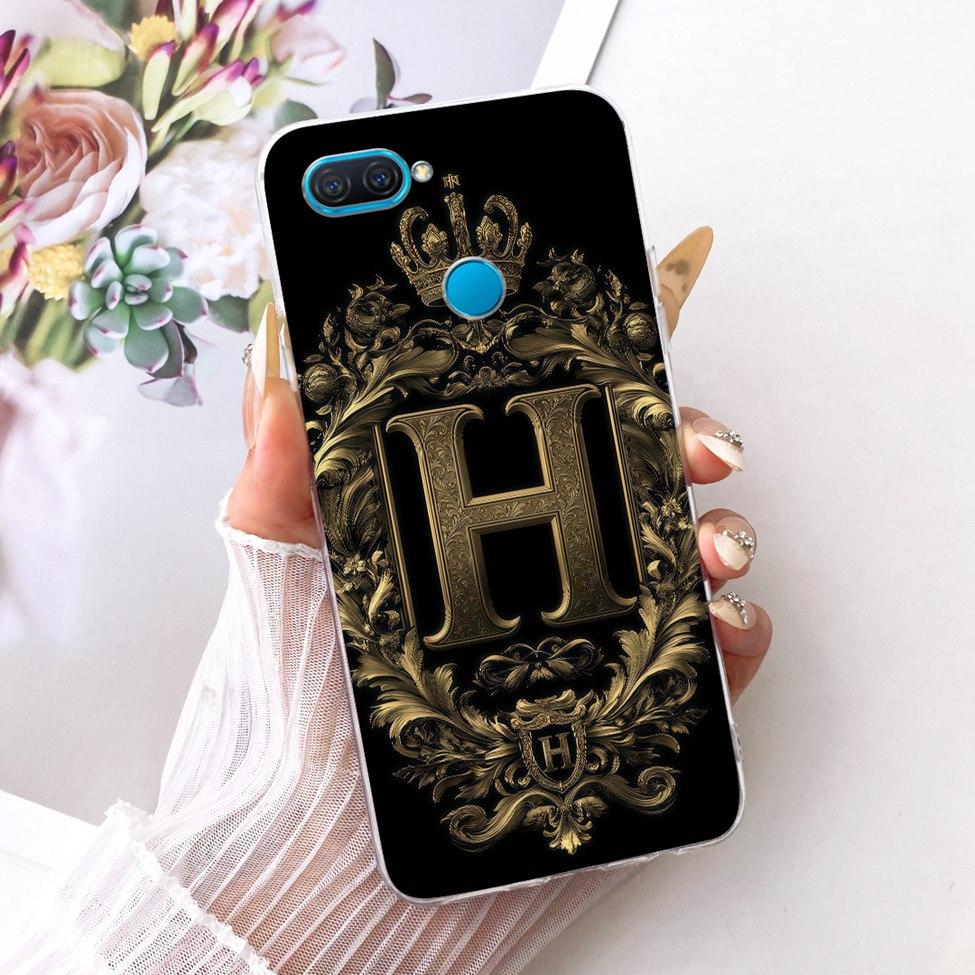 Transparent For Oppo A12 Case Cover Luxury Crown Aesthetic A-Z Letters 2D Flat Pattern Soft Casing For Oppo CPH2083 CPH2077