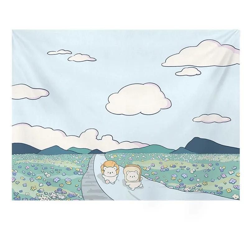 Cute Girly Heart Cartoon Bear Art Hanging Cloth Home Wall Decoration Tapestry Office Living Room Tapestry