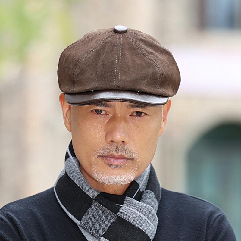 Men Casual First Layer Cowhide Leather Cap Men Real Cowhide Leather Caps Male Fall Genuine Real Cow Leather Berets