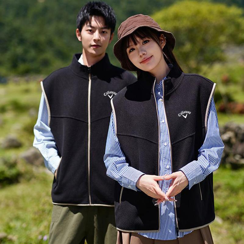 

Callaway New Autumn and Winter Men s Embroidered Zipper Sleeveless Stand Up Collar Vest Jacket for Couples S чёрный