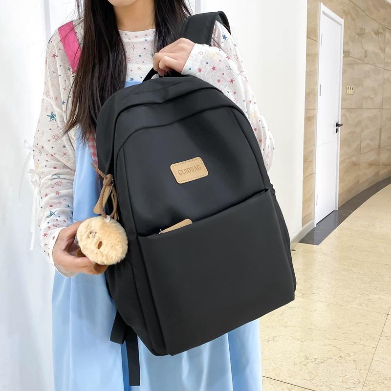 Women Solid Color Backpack Large Capacity Student Schoolbag Computer Backpack