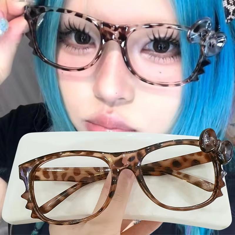 Kawaii Kot Y2K Oprawka do Okularów Anime Słodkie Retro Okulary Panterka Oprawka do Okularów Kitty Rekwizyty do Zdjęć Okulary Ozdobne Prezenty