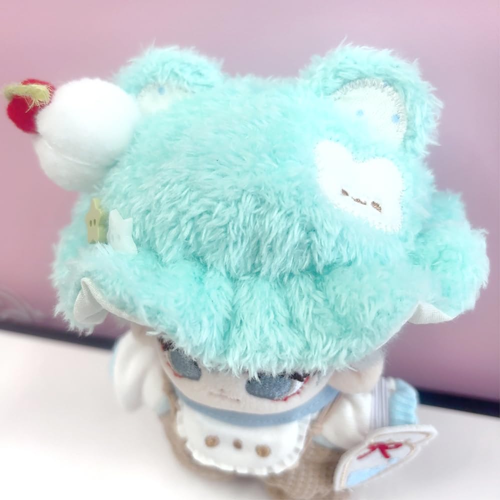 Hat, Bib, T-Shirt, and Overalls Set (Mint) for 10cm Plush Toy, Kigurumi Accessories, Otaku Activities, Doll, Mascot, Kpopdoll Costume [Used]