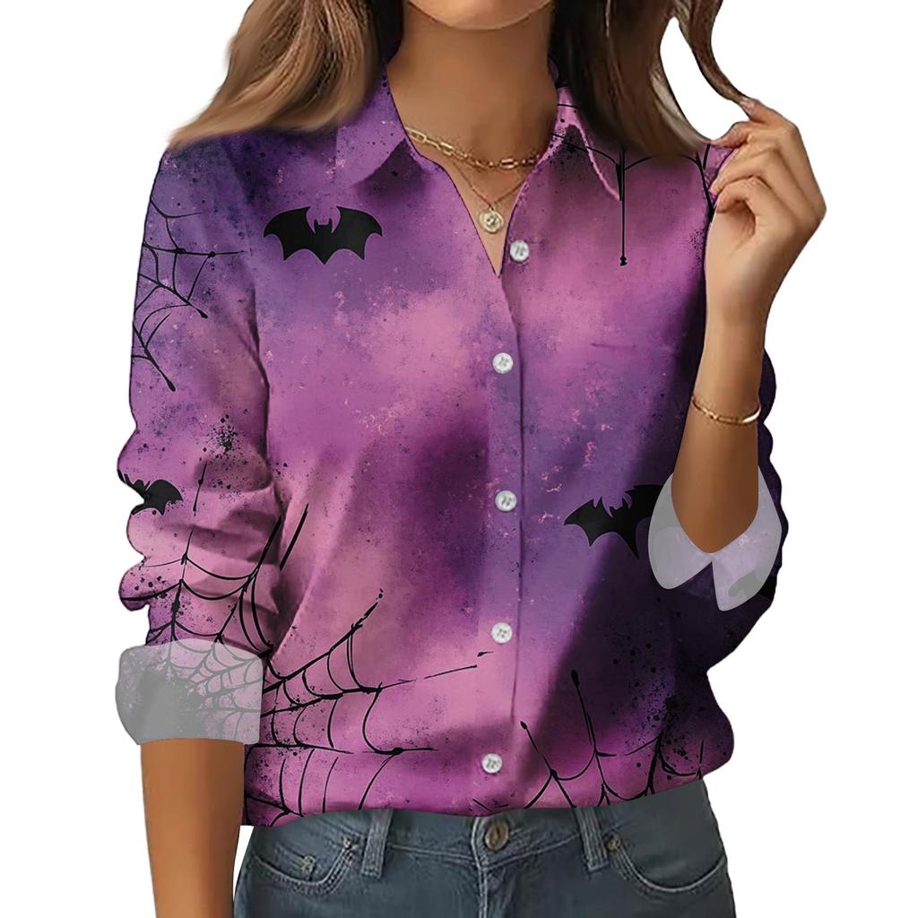 Dámská košile halenka s potiskem tlačítka s dlouhým rukávem ležérní základní košilový límec s běžným topem