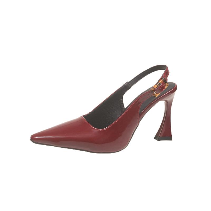 Women's 7cm and 9cm Single Shoes with Heels Expose Your Heels Pointed Tip High Heels Women Patent Leather Black Red Shoes Women