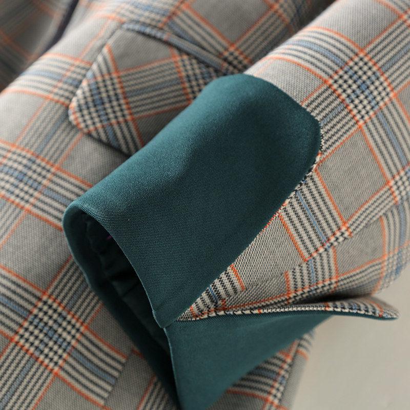 Moda Cuadros Mujer Abrigo Blazer Chaqueta de Traje Retro Blazer Mujer Abrigos Casuales Abrigo para Damas de Oficina