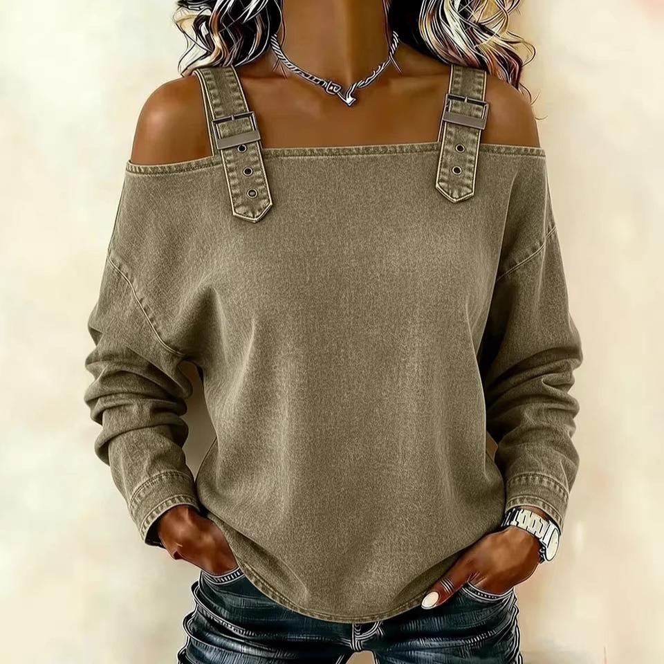 Tops Women Top Sexy Denim Off Shoulder Full Sleeve Casual Y2k Streetwear Backless Slash Neck Elegant Work Slim Fit 2026 Summer