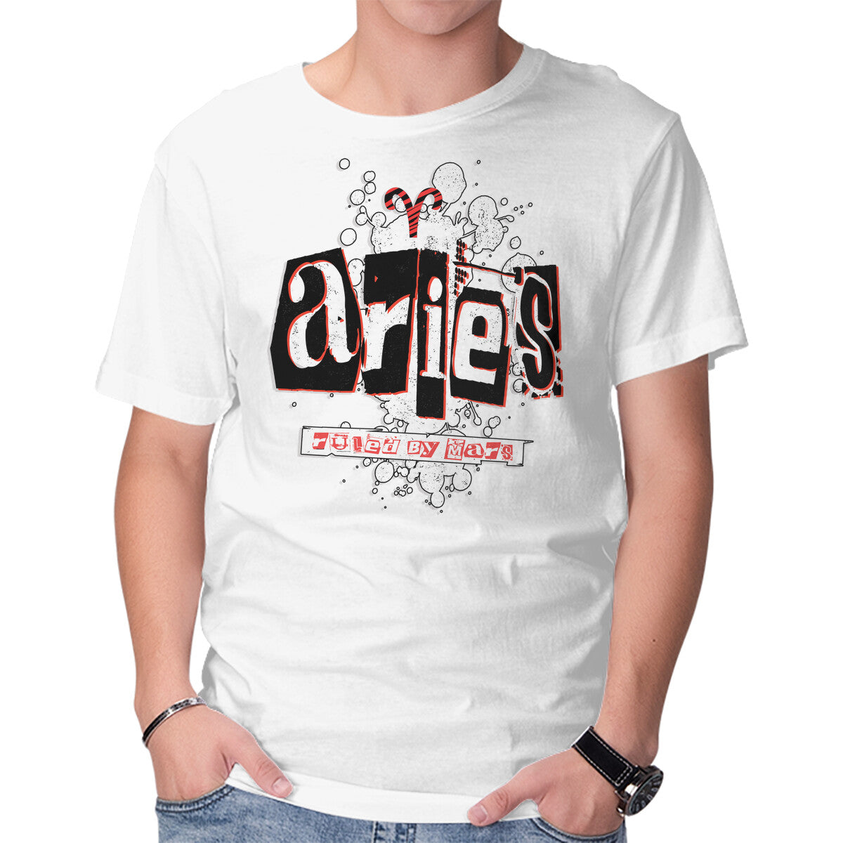 Unisex Crew Neck T-Shirt Ruled By Mars Graphic Short Sleeve Casual Tee S