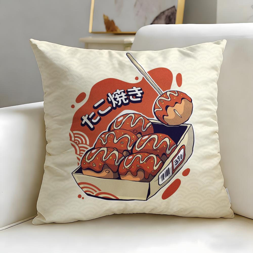 food theme Takoyaki Japanese Food Cushion Cover Soft & Easy-Wash Pillow Case – Versatile for Couch, Bed, Travel and Office