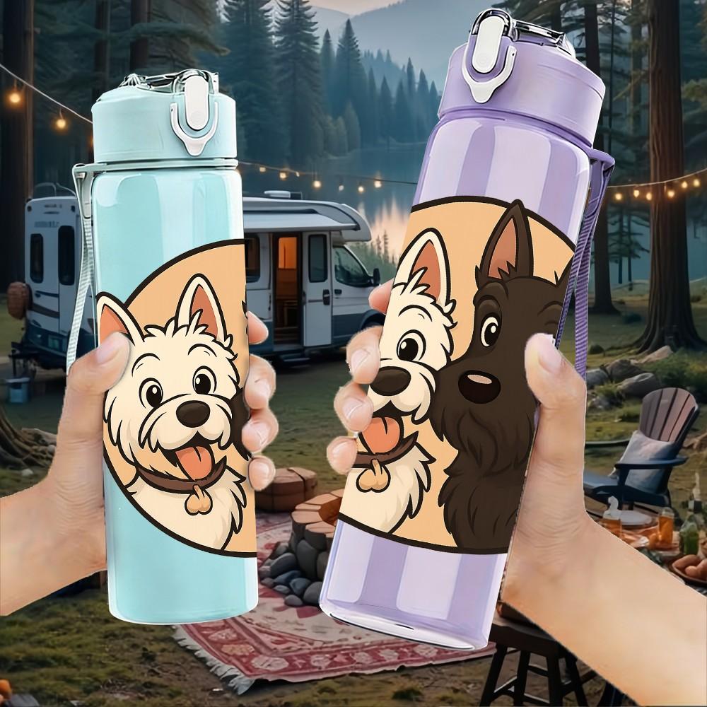 1PC Dog Couple Portrait Frame Print 750ml Color Plastic Sports Water Bottle Leakproof Flip Straw Lid Suitable for Sports Office Home Use