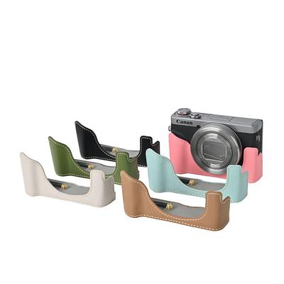 Palm Print PU Leather Camera Half Case For Canon G7X II Mark II III G7X2 G7X3 Bottom Opening Cover With Neck Strap