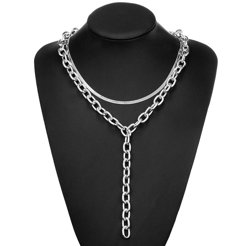 Cute Simple Chain Link Lock Necklace Pendant Women Silver Color Fashion Goth Jewelry Party Punk Maxi Collier Long Necklace Gift