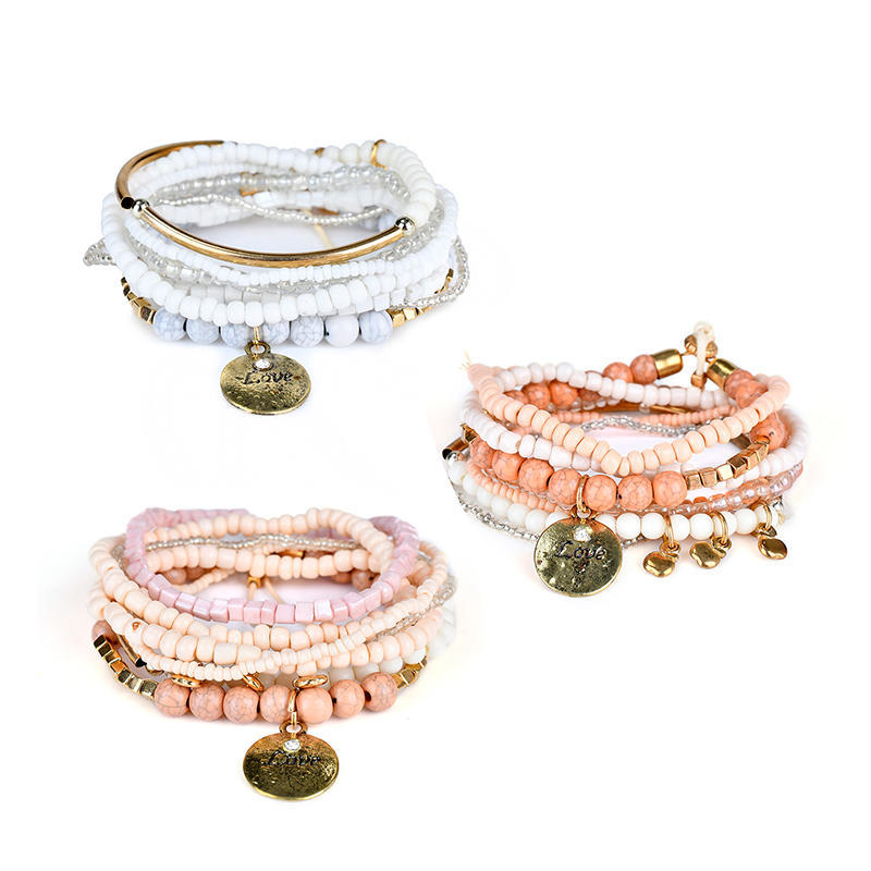 Vintage Bohemian Multilayer Beaded Bracelet Decorative Sequined Pendant Bracelet Bangle Women Jewelry