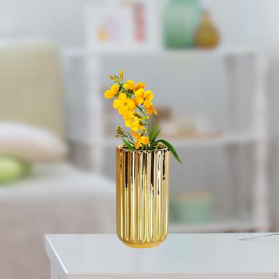 Vase à Fleurs en Céramique Doré Pot Cylindrique Cadeau Ferme Minimaliste Support à Plantes Arrangement Floral pour