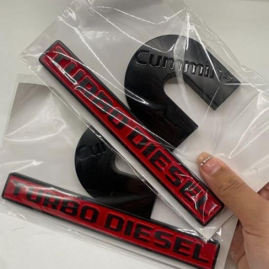 2PCS Set Cumm Turbo Diesel Emblems For Ram 2500 3500 Fender Badges Black Red