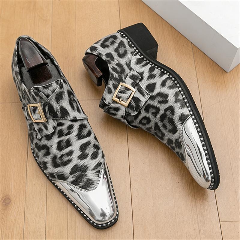 New Men's British Pointed Gold Silver Slip on Shoes Male Monk Strap Loafers Wedding Dress Prom Homecoming Gentleman Footwear
