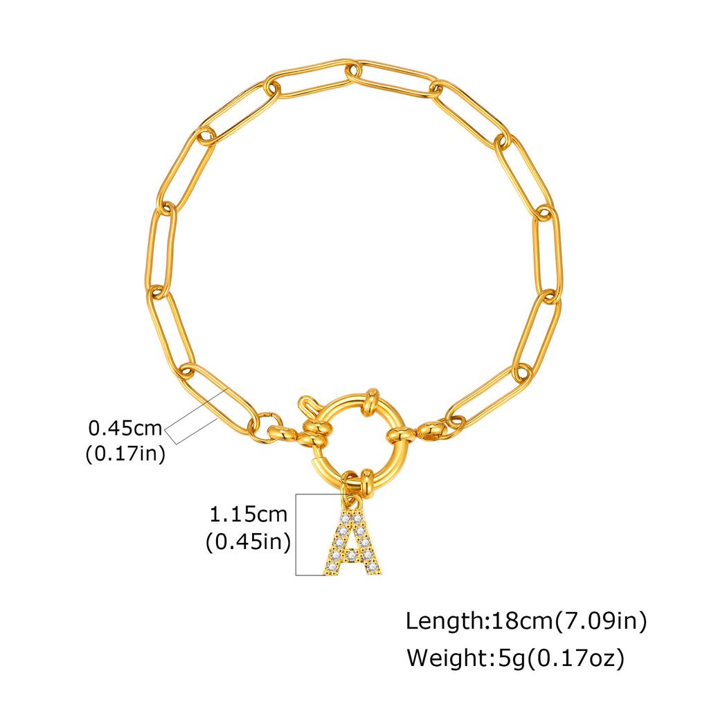 Vnox Classic Stainless Steel Paper Clip Chain Women's Bracelets,Trendy Zircon 26 Letters O-ring Pendant,Charms Back School Gifts