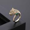 Persönlichkeit Leopardenkopf Design Verstellbarer Ring Hip Hop Punk Goldfarbe Eheringe für Frauen Männer Zirkon Weihnachtsgeschenk