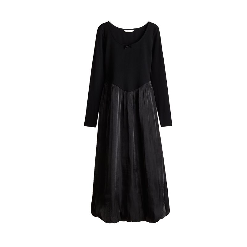 

Winter New Women s Clothing French Style Square Collar Long Sleeve Lantern Skirt Dress A- line Long Dress 1270121 Black L