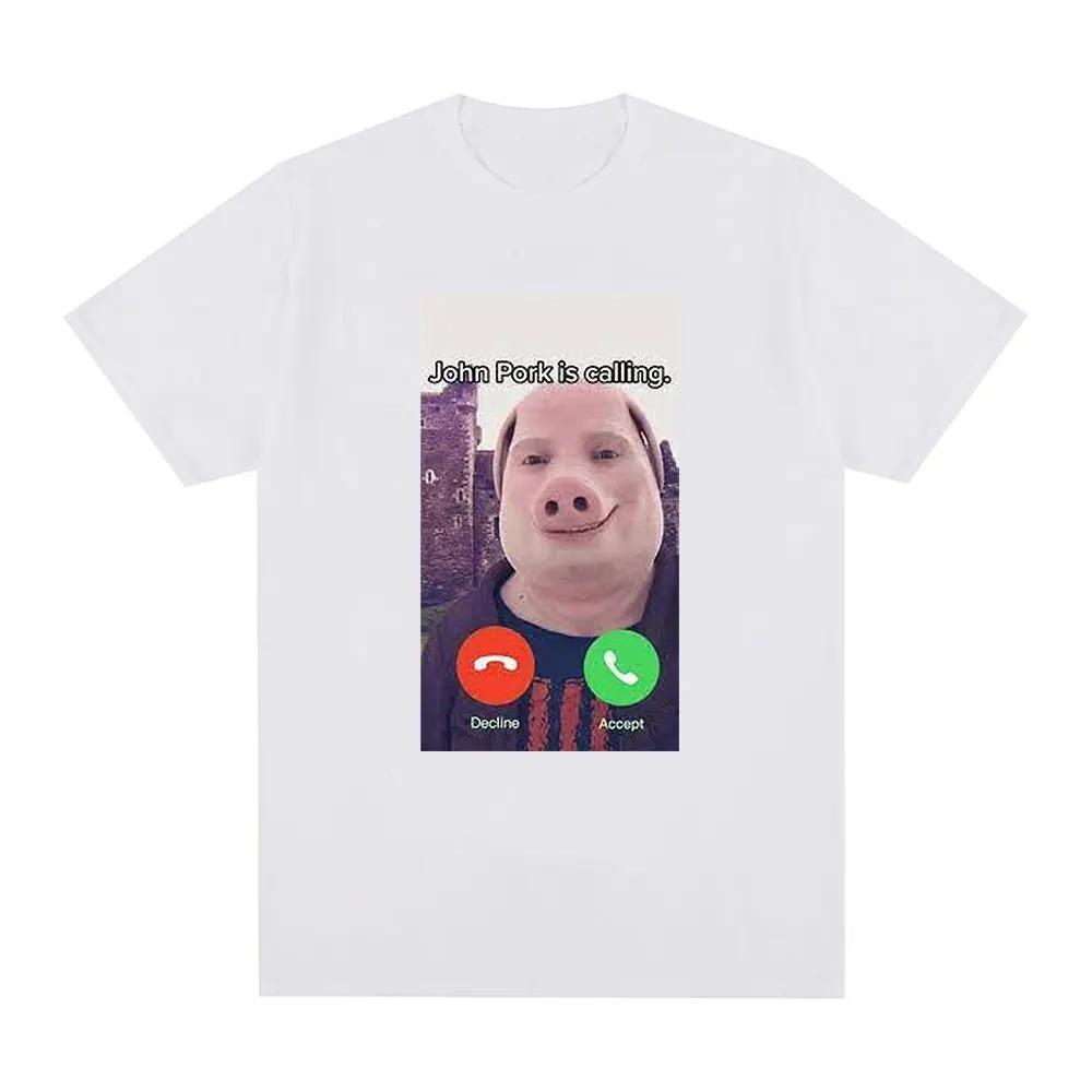 Summer John Pork Is Calling Funny Answer T Shirt Fashion For Fan Vintage Washed Unisex Comfortable Stretched Versatile Tops