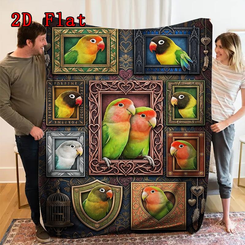 Parrot Portrait Gallery 2D Flat Pattern Flannel Blanket, High Quality All Seasons, Home Decor, Warmth and Comfort, Perfect for Christmas Gifts.