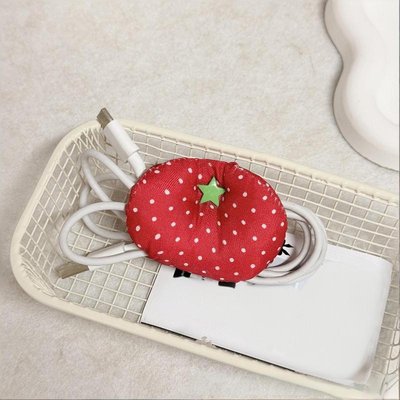 

New Cute Tomato-Shaped Data Cable Organizer, Charging Cable Winder, Earphone Cable Organizer, Fabric Fixing And Organizing Tool червоний