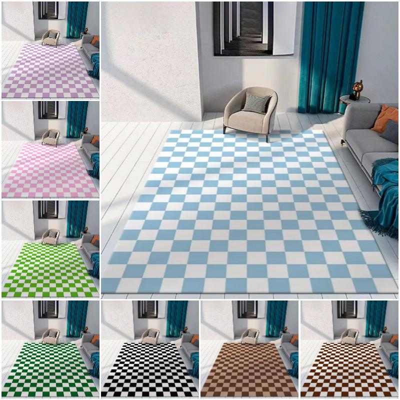 Wohnzimmer Dekor Teppiche Farbige Schachbrettmuster Teppiche für Schlafzimmer Nachttischbereich Rutschfeste Bodenmatte Kücheneingang Fußmatte