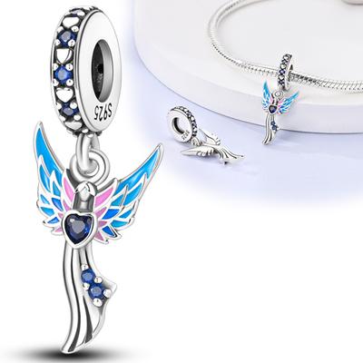 Charms Copper Plated Blue Pink Angelic Heart-Shaped Pendants Fit Original For Women High-Quality Jewelry DIY Craft Making Gifts