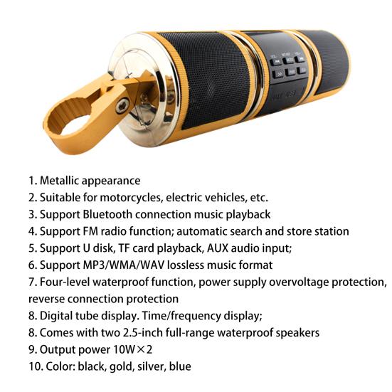MT487 Bluetooth-compatible Speaker Handlebar Mount LED Screen Music Player Multifunction Motorcycle Bluetooth-compatible Speaker for Motorcycles