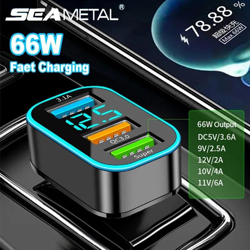 

SEAMETAL 66 Вт Быстрая зарядка Автомобильное зарядное устройство для телефона PD+QC3.0 3-портовая суперзарядка для iPhone Xiaomi Samsung